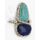 .925 Sterling Silver Handmade Certified Authentic Navajo Natural Turquoise and Lapis Native American Ring  17002-4