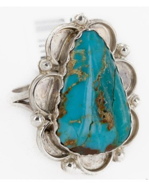 .925 Sterling Silver Handmade Certified Authentic Navajo Natural Turquoise Native American Ring  17003-2