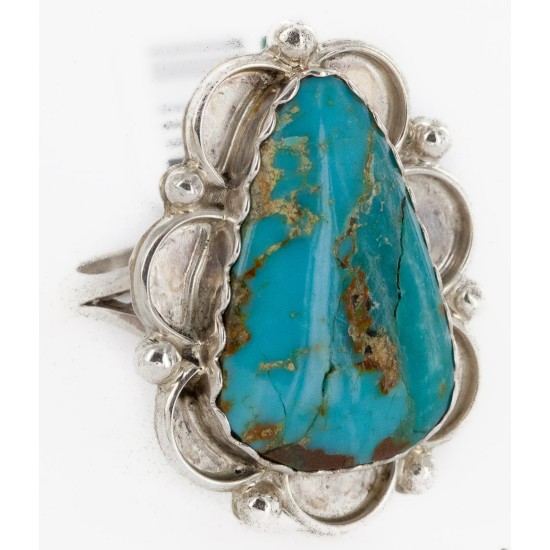 .925 Sterling Silver Handmade Certified Authentic Navajo Natural Turquoise Native American Ring  17003-2