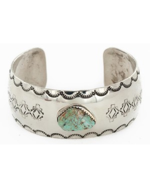Handmade Certified Authentic Navajo Natural Turquoise Nickel Native American Bracelet 12784-1