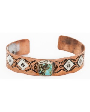 Handmade Certified Authentic Navajo Natural Turquoise Pure .925 Sterling Silver and Copper Native American Bracelet 1286-2 Handmade Certified Authentic Navajo Natural Turquoise Pure .925 Sterling Silver and Copper Native American Bracelet 1286-2