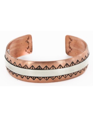 Handmade Certified Authentic Navajo Pure .925 Sterling Silver and Copper Native American Bracelet 24447-1