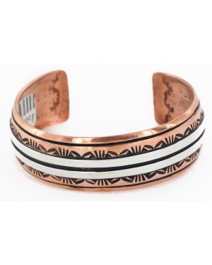 Handmade Certified Authentic Navajo Pure .925 Sterling Silver and Copper Native American Bracelet 24452-1