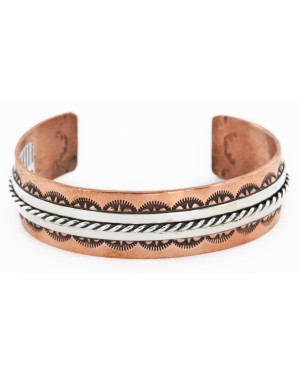 Handmade Certified Authentic Navajo Pure .925 Sterling Silver and Copper Native American Bracelet  24452-3