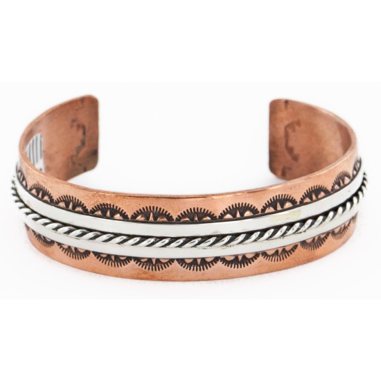 Handmade Certified Authentic Navajo Pure .925 Sterling Silver and Copper Native American Bracelet  24452-3
