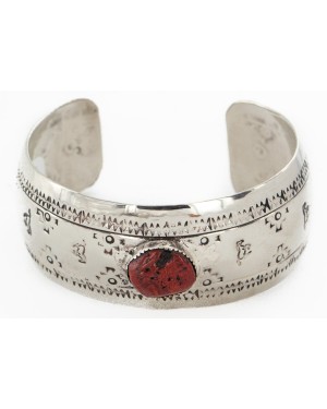 Handmade Horse Certified Authentic Natural Coral Navajo Nickel Native American Bracelet 12797