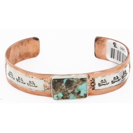 Handmade Horse Certified Authentic Navajo Pure .925 Sterling Silver and Copper Natural Turquoise Native American Bracelet  1286-3