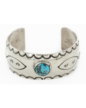 Handmade Kokopelli Certified Authentic Navajo Nickel Natural Turquoise Native American Bracelet 01 12784-5