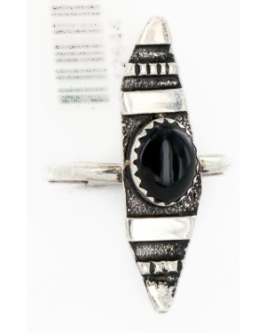 Rare 925 Sterling Silver Handmade Certified Authentic Navajo Natural Black Onyx Native American Ring  12644-0