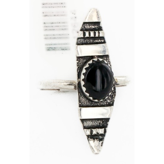 Rare 925 Sterling Silver Handmade Certified Authentic Navajo Natural Black Onyx Native American Ring  12644-0
