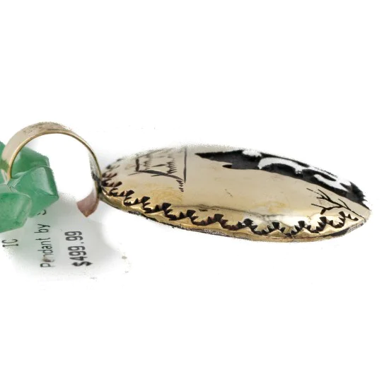 Wolf 12kt Gold Filled and .925 Sterling Silver Handmade Natural Turquoise Jade Native American Necklace 24420-4-10225