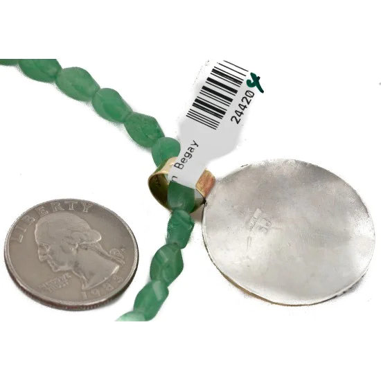 Wolf 12kt Gold Filled and .925 Sterling Silver Handmade Natural Turquoise Jade Native American Necklace 24420-4-10225