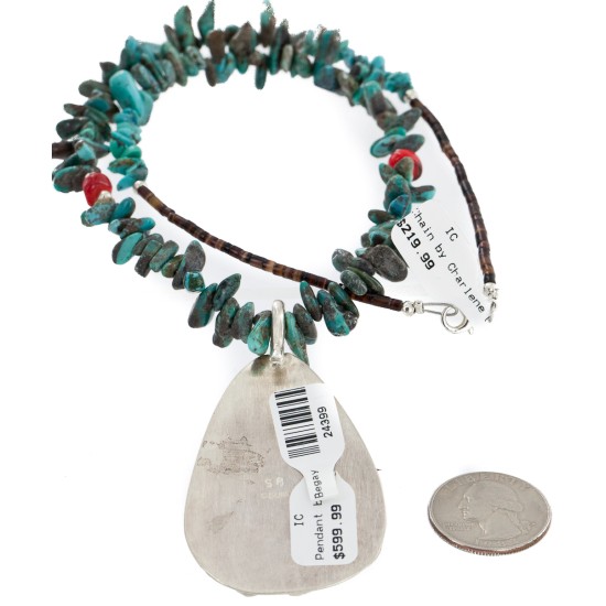 Certified Authentic .925 Sterling Silver Handmade Natural Turquoise Multicolor Stones Coral Native American Necklace 24399-750184-1