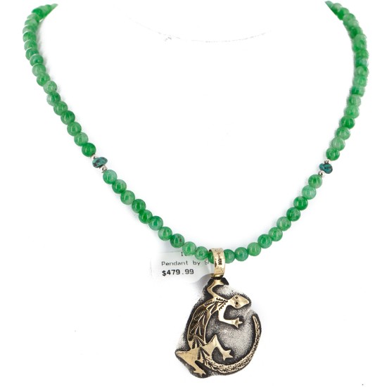 Certified Authentic 12kt Gold Filled and .925 Sterling Silver Handmade Gecko Natural Turquoise Quartz Native American Necklace  24422-2-15781