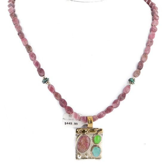 Certified Authentic 12kt Gold filled .925 Sterling Silver Handmade Natural Turquoise Charoite Gaspeite Native American Necklace 24345-2-16037-3 Certified Authentic 12kt Gold filled .925 Sterling Silver Handmade Natural Turquoise Charoite Gaspeite Native American Necklace 24345-2-16037-3
