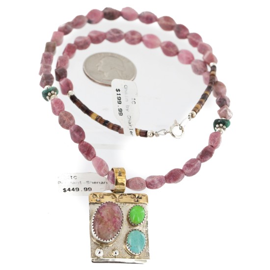 Certified Authentic 12kt Gold filled .925 Sterling Silver Handmade Natural Turquoise Charoite Gaspeite Native American Necklace 24345-2-16037-3 Certified Authentic 12kt Gold filled .925 Sterling Silver Handmade Natural Turquoise Charoite Gaspeite Native American Necklace 24345-2-16037-3
