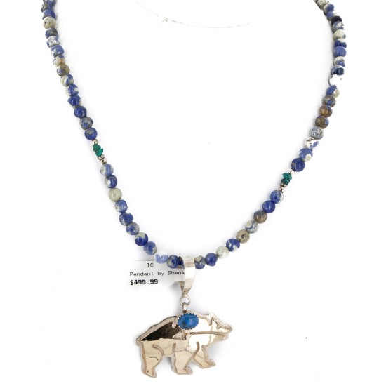 Certified Authentic 12kt Gold Filled and .925 Sterling Silver Handmade Bear Natural Turquoise Lapis Native American Necklace 24398-15974-8