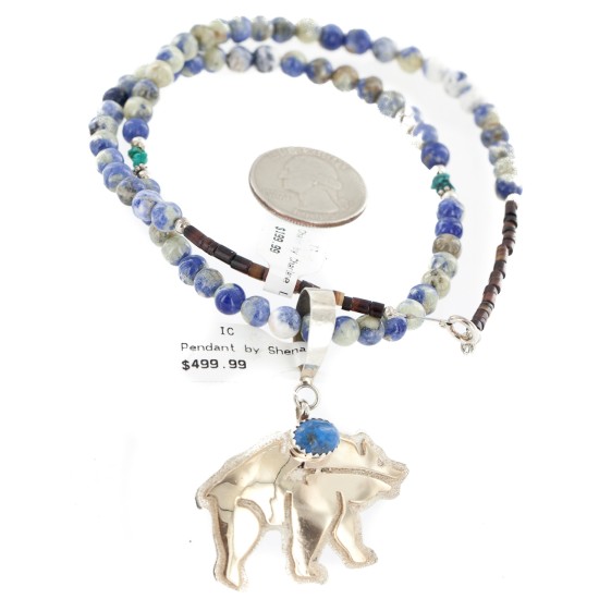 Certified Authentic 12kt Gold Filled and .925 Sterling Silver Handmade Bear Natural Turquoise Lapis Native American Necklace 24398-15974-8