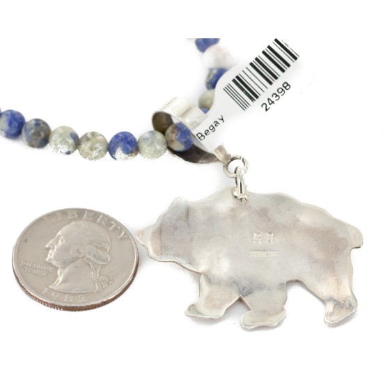Certified Authentic 12kt Gold Filled and .925 Sterling Silver Handmade Bear Natural Turquoise Lapis Native American Necklace 24398-15974-8