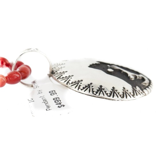 Certified Authentic Wolf .925 Sterling Silver Handmade Natural Turquoise Coral Native American Necklace  24420-2-15771