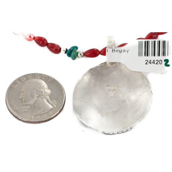 Certified Authentic Wolf .925 Sterling Silver Handmade Natural Turquoise Coral Native American Necklace  24420-2-15771