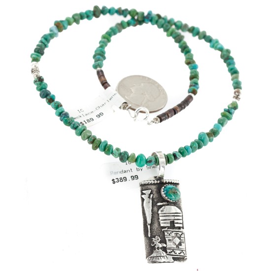 Certified Authentic .925 Sterling Silver Handmade Storyteller Natural Turquoise Native American Necklace 24424-3-790102