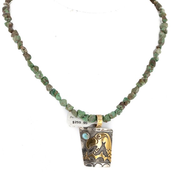 Certified Authentic 12kt Gold Filled and .925 Sterling Silver Handmade Eagle Natural Turquoise Native American Necklace 24200-15807