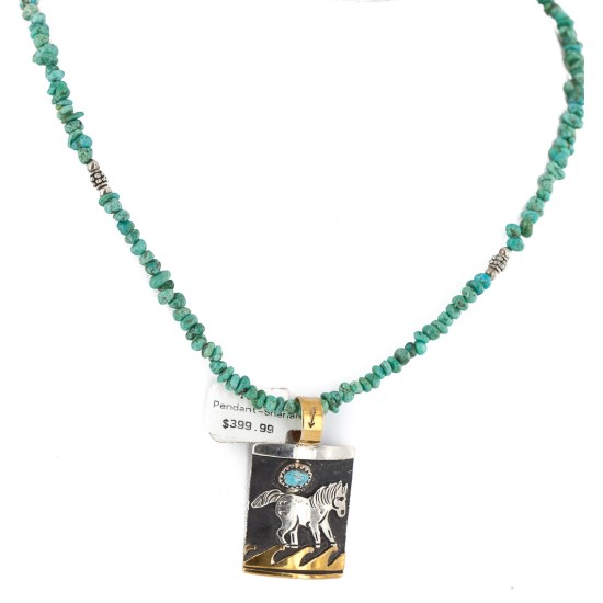 Certified Authentic 12kt Gold Filled and .925 Sterling Silver Horse Wave Handmade Natural Turquoise Native American Necklace 740100-3-102248