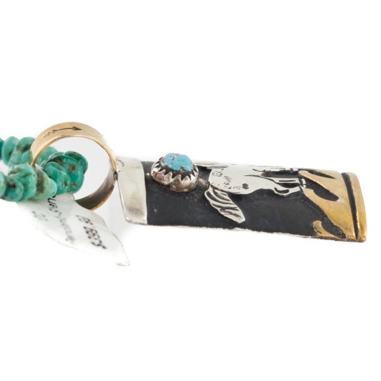 Certified Authentic 12kt Gold Filled and .925 Sterling Silver Horse Wave Handmade Natural Turquoise Native American Necklace 740100-3-102248