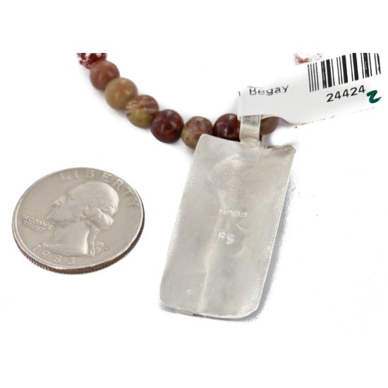 Certified Authentic .925 Sterling Silver Kokopelli Handmade Natural Turquoise Tigers Eye Agate Native American Necklace 24424-2-10217