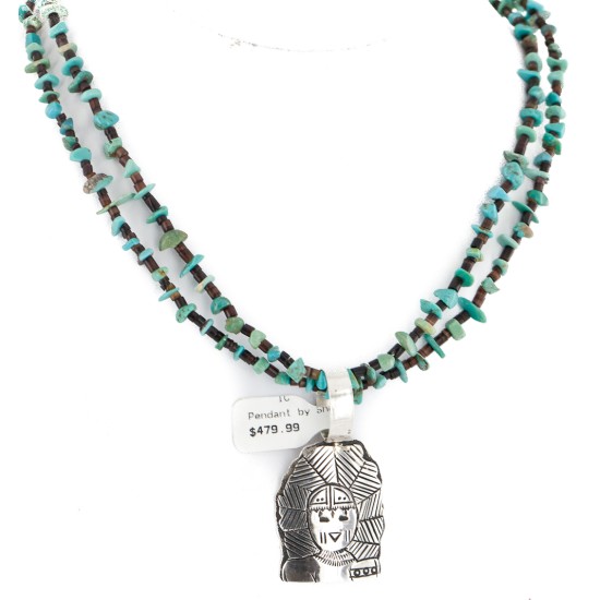2 Strand Certified Authentic .925 Sterling Silver Kachina Handmade Natural Turquoise Native American Necklace 24422-3-25252-2