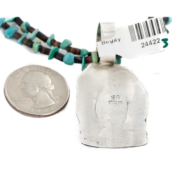 2 Strand Certified Authentic .925 Sterling Silver Kachina Handmade Natural Turquoise Native American Necklace 24422-3-25252-2