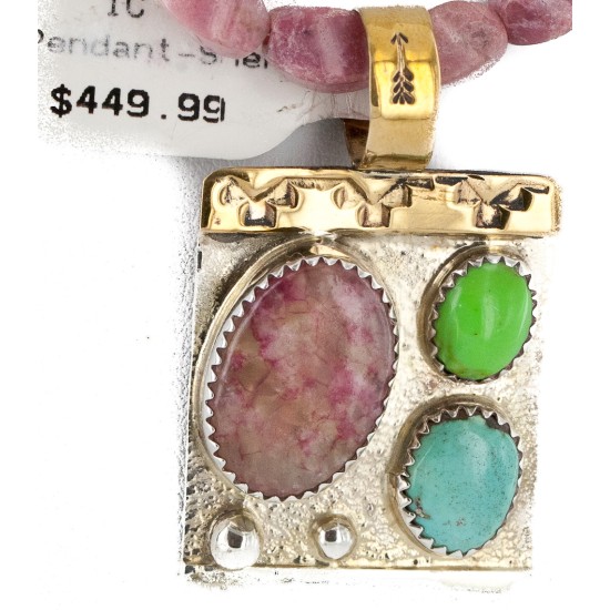 Certified Authentic 12kt Gold filled .925 Sterling Silver Handmade Natural Turquoise Charoite Gaspeite Native American Necklace 24345-2-16037-3 Certified Authentic 12kt Gold filled .925 Sterling Silver Handmade Natural Turquoise Charoite Gaspeite Native American Necklace 24345-2-16037-3