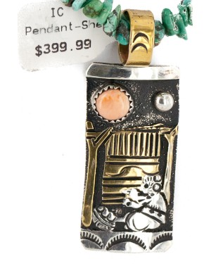 Certified Authentic 12kt Gold Filled .925 Sterling Silver Handmade Storyteller Natural Turquoise Spiny Oyster Native American Necklace 24302-15917-24