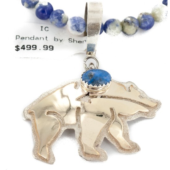 Certified Authentic 12kt Gold Filled and .925 Sterling Silver Handmade Bear Natural Turquoise Lapis Native American Necklace 24398-15974-8