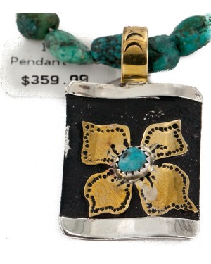Certified Authentic 12kt Gold Filled and .925 Sterling Silver Handmade Flower Natural Turquoise Coral Native American Necklace 24300-15851-10