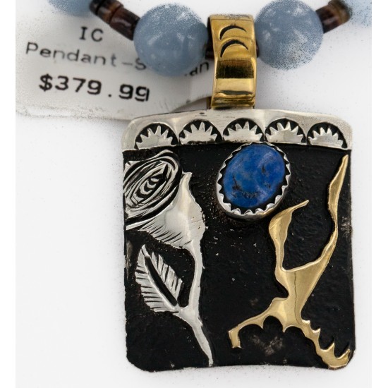 Certified Authentic 12kt Gold Filled and .925 Sterling Silver Handmade Flower Natural Turquoise Lapis Agate Native American Necklace 24301-16033