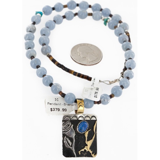 Certified Authentic 12kt Gold Filled and .925 Sterling Silver Handmade Flower Natural Turquoise Lapis Agate Native American Necklace 24301-16033