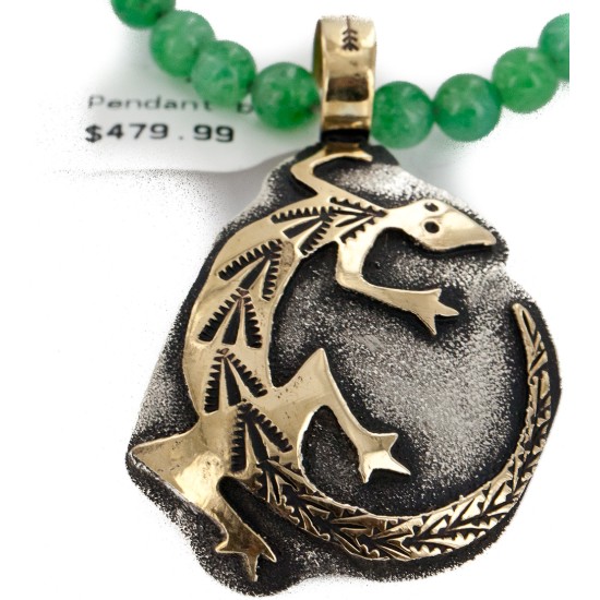 Certified Authentic 12kt Gold Filled and .925 Sterling Silver Handmade Gecko Natural Turquoise Quartz Native American Necklace  24422-2-15781