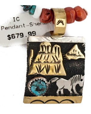Certified Authentic 12kt Gold Filled and .925 Sterling Silver Handmade Storyteller Natural Turquoise Coral Native American Necklace 24323-1-25270