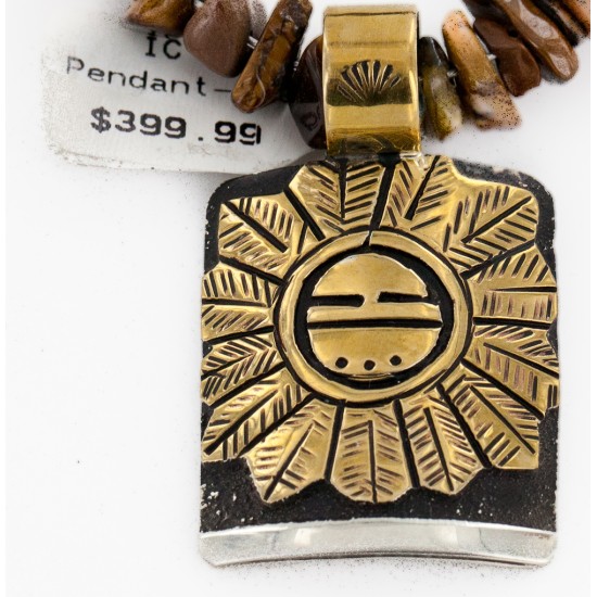 Certified Authentic 12kt Gold Filled and .925 Sterling Silver Handmade Sunface Kachina Natural Tigers Eye Native American Necklace 24302-16034-1