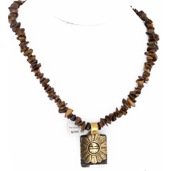 Certified Authentic 12kt Gold Filled and .925 Sterling Silver Handmade Sunface Kachina Natural Tigers Eye Native American Necklace 24302-16034-1