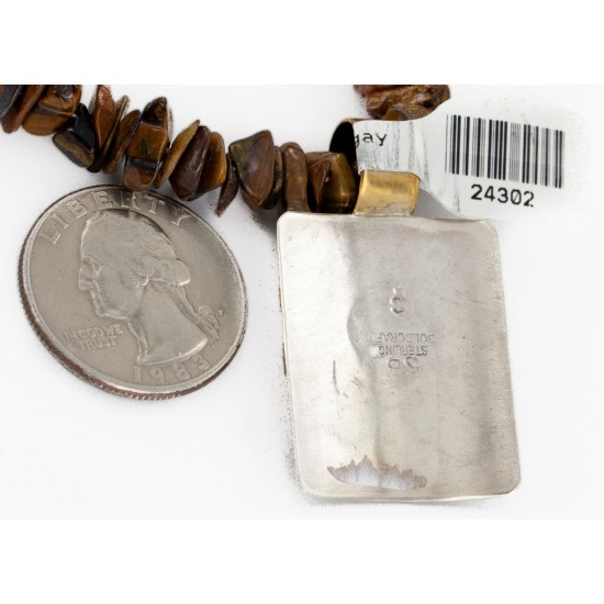 Certified Authentic 12kt Gold Filled and .925 Sterling Silver Handmade Sunface Kachina Natural Tigers Eye Native American Necklace 24302-16034-1