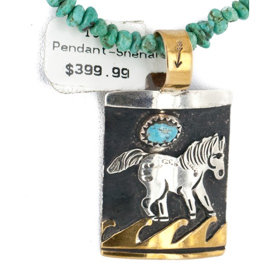 Certified Authentic 12kt Gold Filled and .925 Sterling Silver Horse Wave Handmade Natural Turquoise Native American Necklace 740100-3-102248