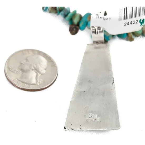 .925 Sterling Silver Handmade Natural Turquoise Black Onyx Native American Necklace 24422-4-16070