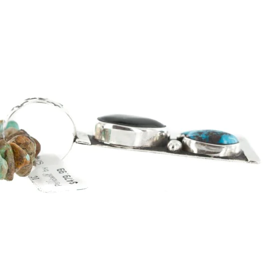 .925 Sterling Silver Handmade Natural Turquoise Black Onyx Native American Necklace 24422-4-16070