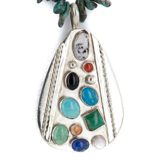 Certified Authentic .925 Sterling Silver Handmade Natural Turquoise Multicolor Stones Coral Native American Necklace 24399-750184-1