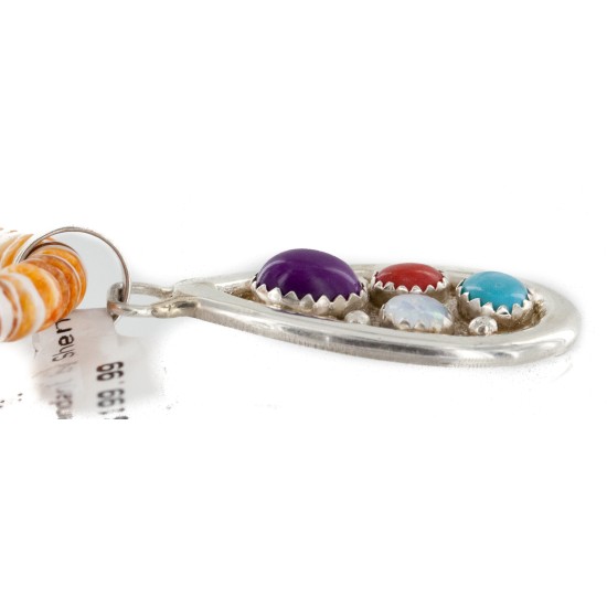 Certified Authentic .925 Sterling Silver Handmade Natural Turquoise Multicolor Stones Spiny Oyster Native American Necklace 24401-25277
