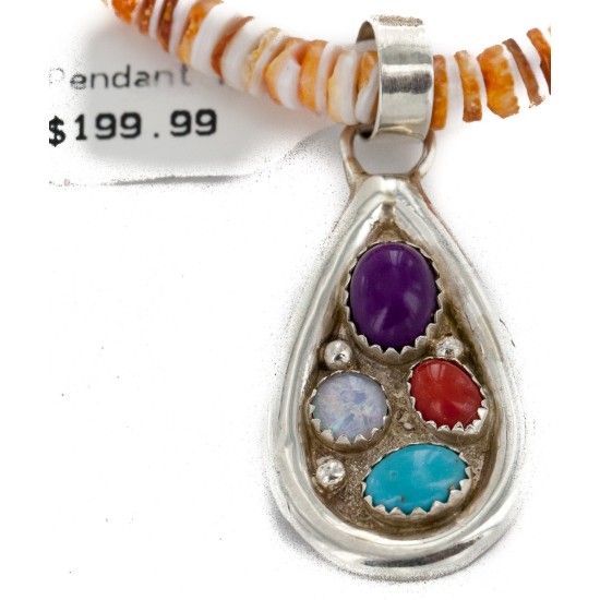Certified Authentic .925 Sterling Silver Handmade Natural Turquoise Multicolor Stones Spiny Oyster Native American Necklace 24401-25277
