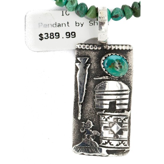 Certified Authentic .925 Sterling Silver Handmade Storyteller Natural Turquoise Native American Necklace 24424-3-790102